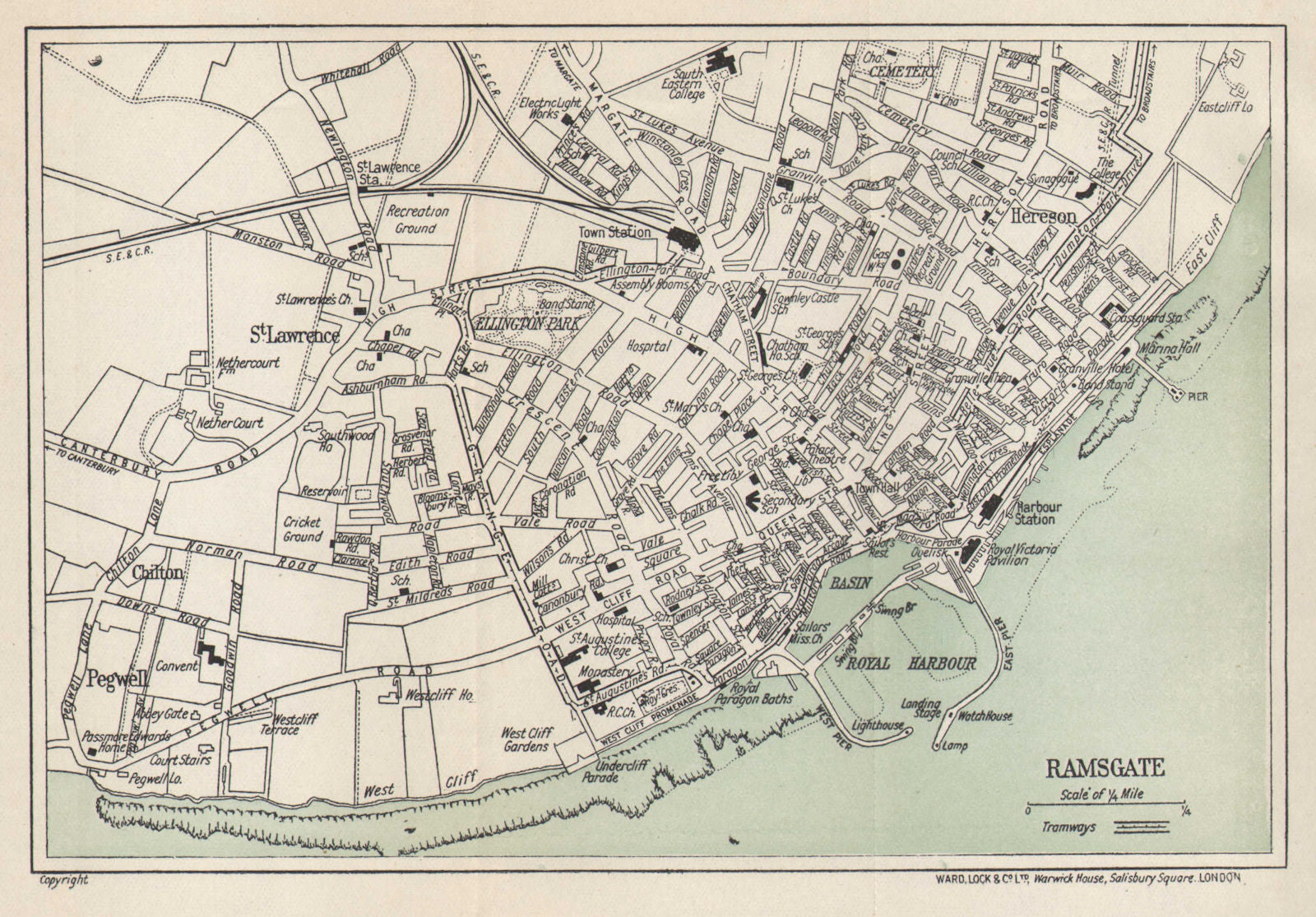RAMSGATE vintage tourist town city resort plan. Kent. WARD LOCK 1919 old map